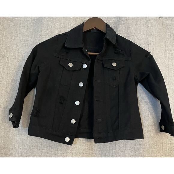 Shein Kids Black Button Up Stressed Denim Jacket Unisex Kids Size 5T - Picture 1 of 4